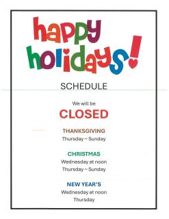 ELDREDGE-SELECTWOOD SEASONAL HOLIDAYS HOURS
